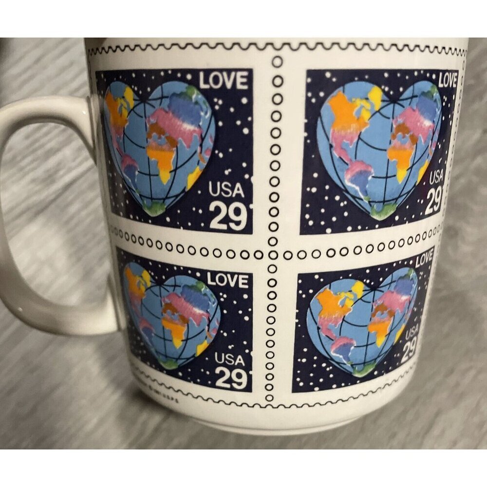 Vtg 90s USPS Papel Postage Stamp Love USA‎ 29 Cents Coffee Mug